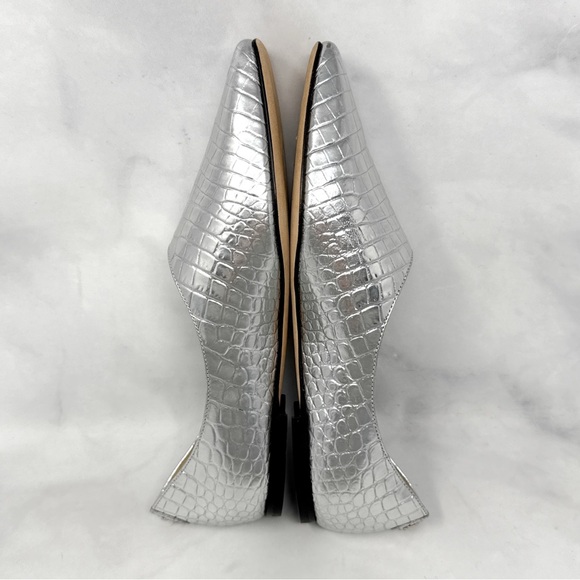 NEW Jimmy Choo Joselyn Croc Metallic Leather Square Toe Loafer Flat Shoes Silver - Picture 4 of 12